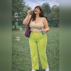 NWT Victor Glemaud Lime and White Striped Pants